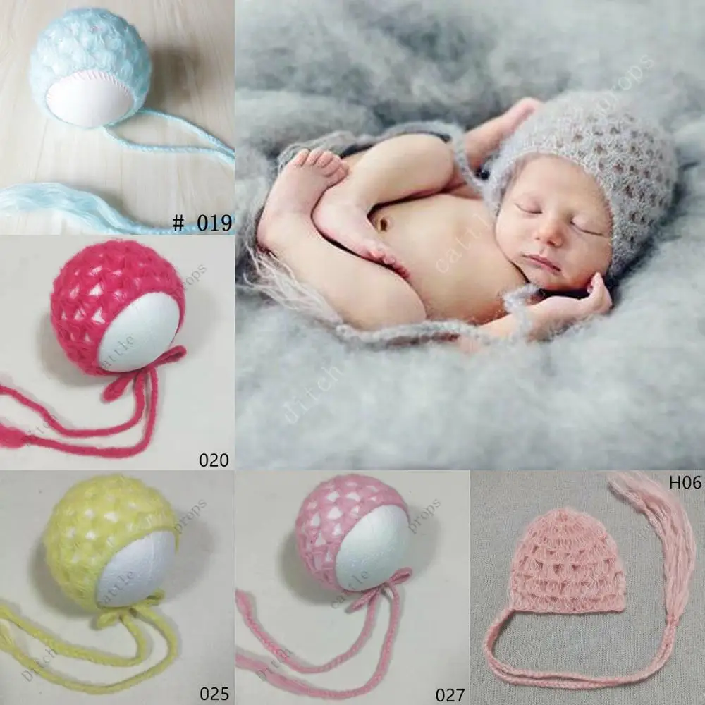 Newborn Photography Clothing Hand Knit Mohair Bonnet Baby Photography Props Hat Studio Clothing