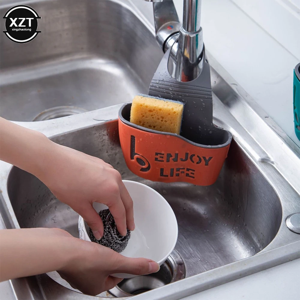 Sink Shelf Soap Sponge Drain Rack Hanging Bag  Bathroom Holder Strap Faucet Storage Basket With Drain Holes Kitchen Accessorie