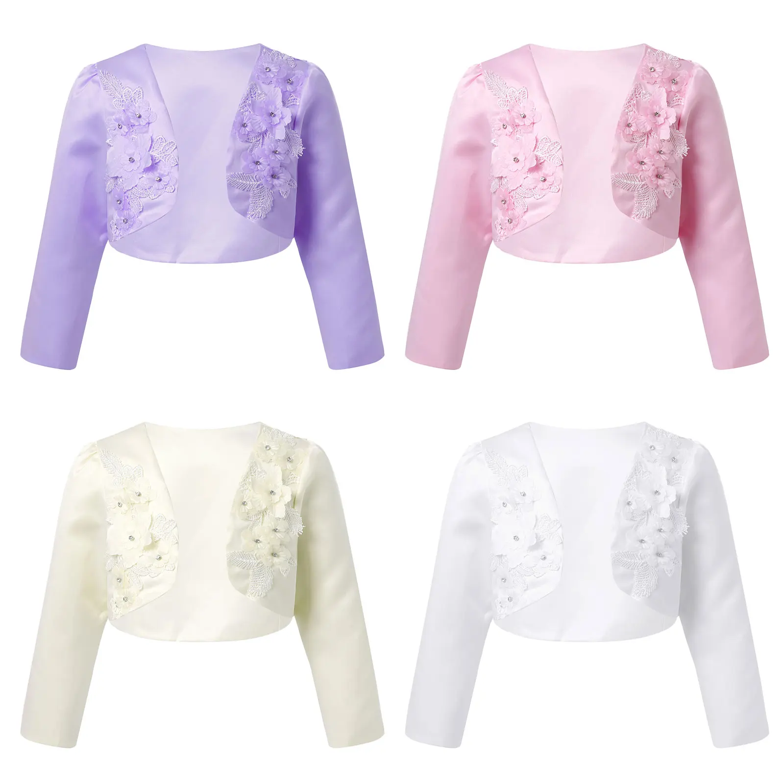 Kids Girls Bolero Coat Wedding Formal Cropped Top Embroidered Clothes Children Flower Poncho Capelet Wrap Girls Princess Jacket