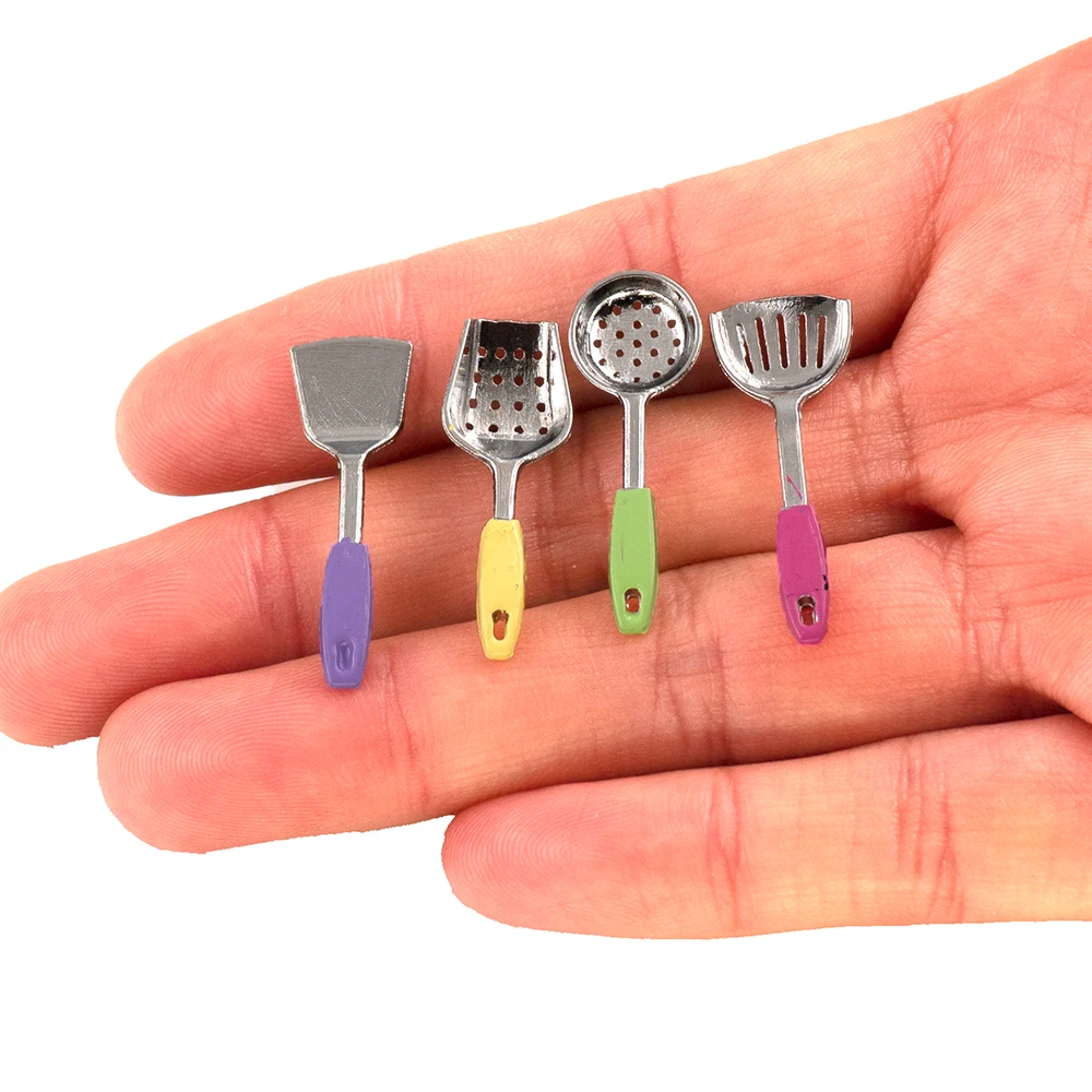 4Pcs 1/12 Dollhouse Miniature อุปกรณ์เสริมโลหะผสม Mini Skimming ช้อน Shovel จำลองเครื่องครัวบ้านตุ๊กตาตกแต่ง