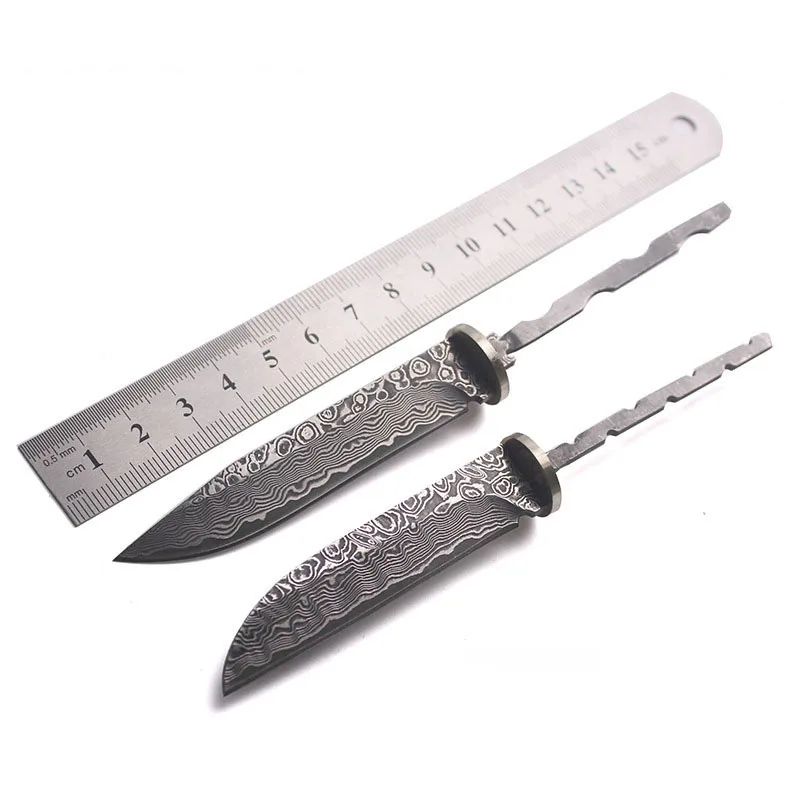 Dropship Diy Semi - Finished Manual Straight  Damascus Steel Fixed Blade Knife Forging Damask Camping with Leather