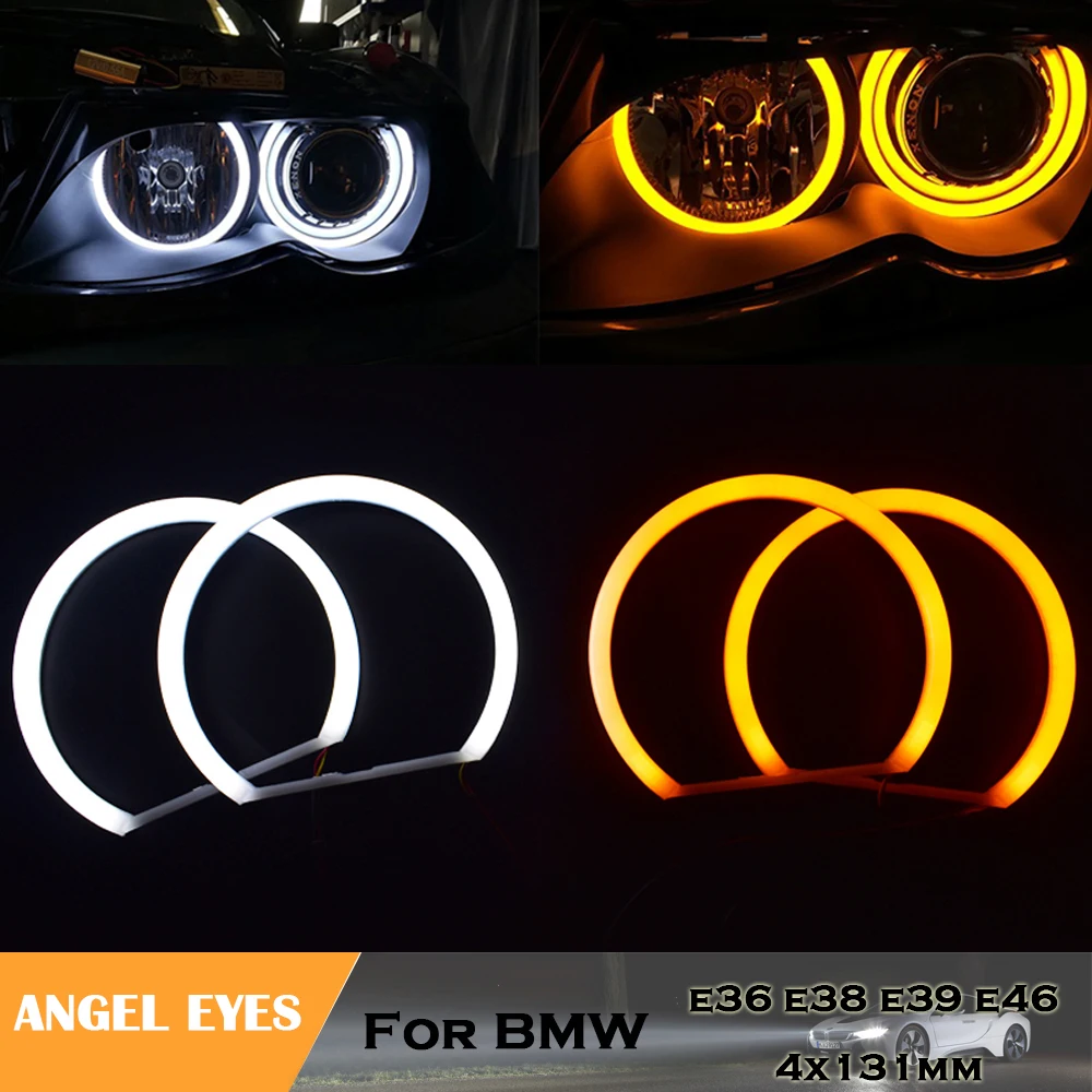 4x131mm Dual color Cotton Light angel eyes for BMW E36 E38 E39 E46 Projector White Yellow Halor Ring headlight kits DRL lamp