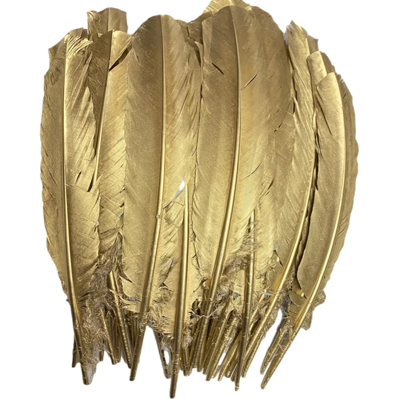 

Beautiful 100pcs/lot gold Turkey Feathers 10-12inch/25-30cm Christmas Craft Accessories Wedding DIY Plume