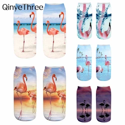 Funny 3D Printing Cute Happy Flamingo Daily Life Series Short Ankle Socks Colorful Sokken Gift Dropship