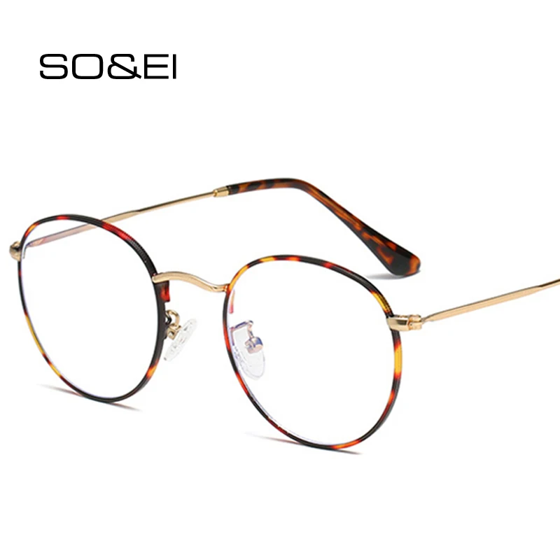 SO&EI Retro Classic Oval Women Metal Glasses Frame Fashion Clear Anti-Blu-Ray Eyewear Men Optical Round Frames Computer Goggles