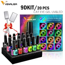 20pcs/kit New 9D Galaxy Cat Eye Gel Polish Set Box Venalisa Magic Glitter Nail Polish Magent Topcoat Base Coat Gel Magnetic Tool