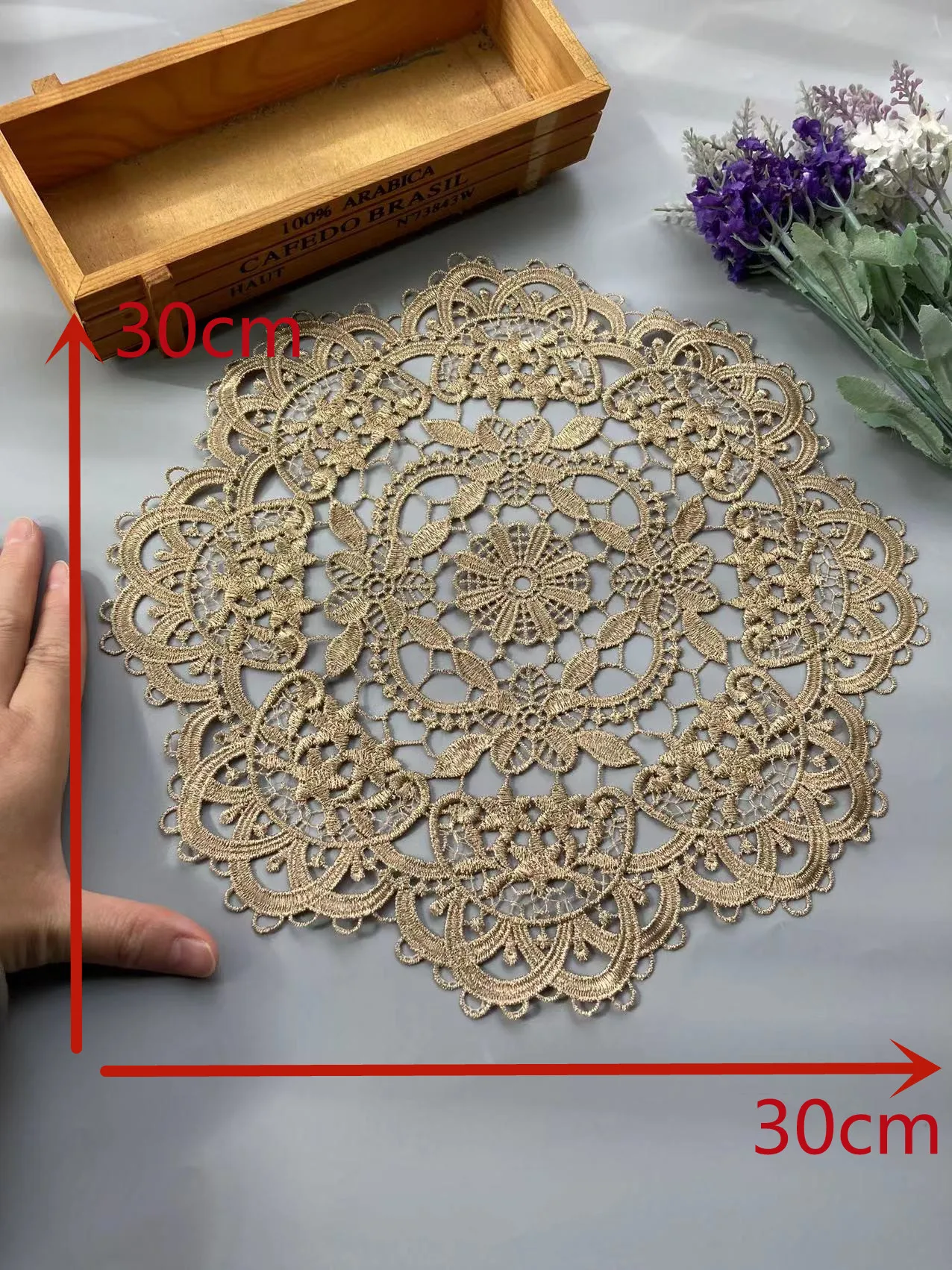 2 pcs New Gold 3D Lace Round Embroidery Table Place Mat Christmas Pad Cloth Placemat Cup Mug Wedding Tea Coaster Doily Kitchen