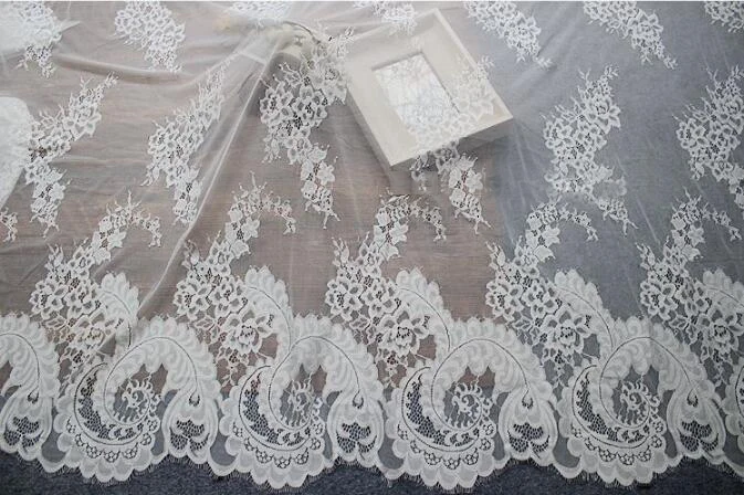 Off White Eyelash Lace Fabric French 300cm Length /pc DIY Bride Veil Home Decoration Fabric