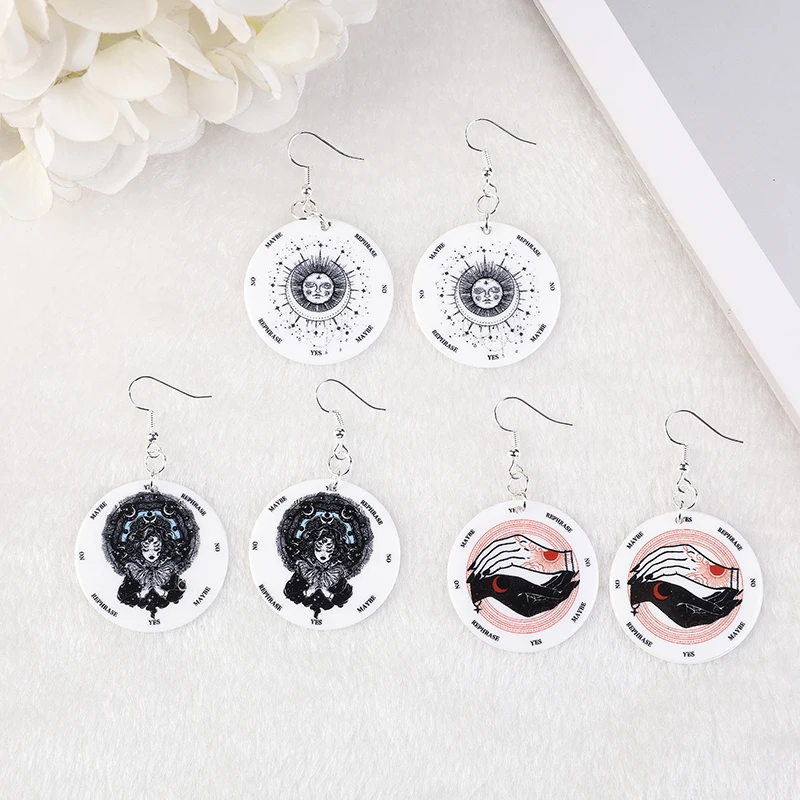 1Pair Astral Girl Sun And Moon Hands Drop Earrings Divination Pendulum Board Flatback Acrylic Magical Game Jewelry