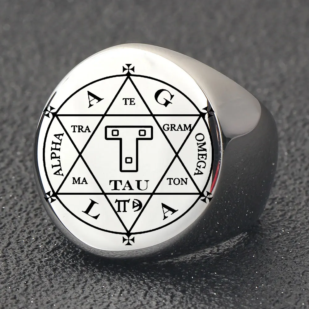 Solomon Amulet Signet Ring Engrave The Wheel Of Fortune AGLA Ring Stainless Steel Simple Signet Men Rings Jewelry Gift