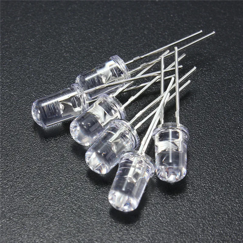 50Pcs/lot 5mm Light Diode DIY Kit White Yellow Red Blue Green Transparent Round  LED Light Emitting Diodes Lamp Bulbs