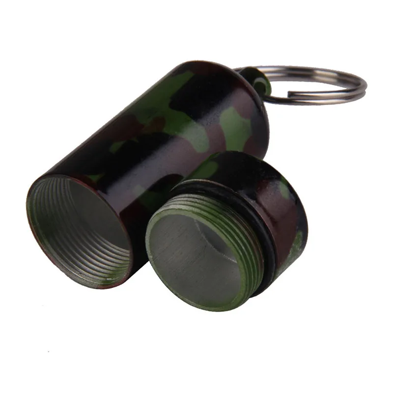 Drug organizer pillbox Camouflage Aluminum Alloy Pill case Travel First Aid Medicine Capsule tablet Container with Keychain