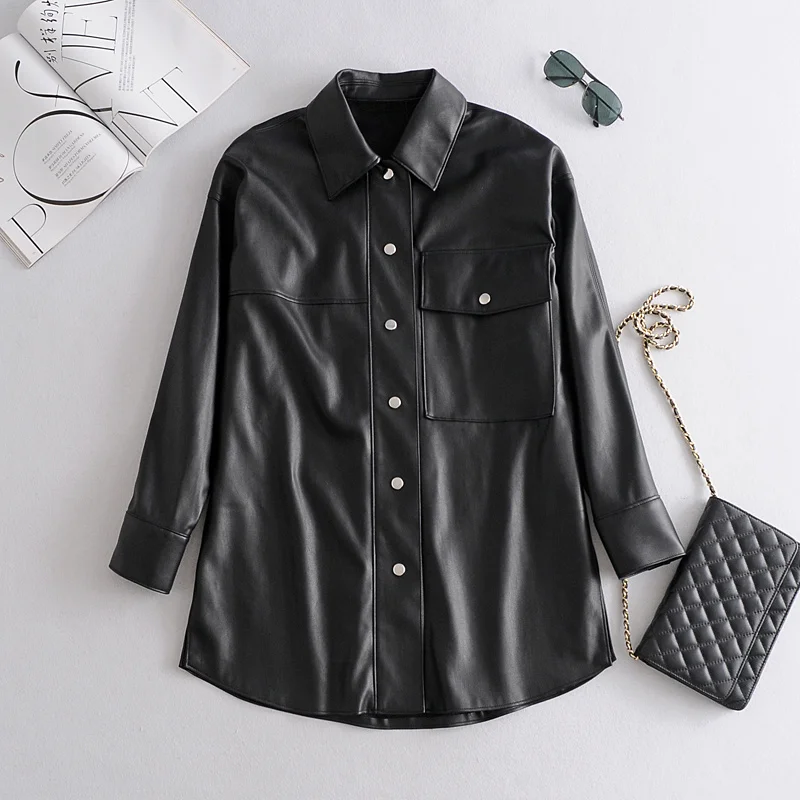 

Hot Arrival Chic Winter Autumn Black Motorcycle Leather Jackets Loose Leather Jacket Women Leather Coat Loose PU Jacket Nice