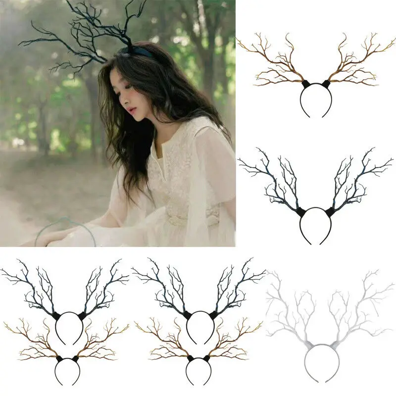 Hot Fairy Long Antlers Tree Branches Horns Hat Hair Headband Cosplay Party Fancy Dress Xmas Best Gift