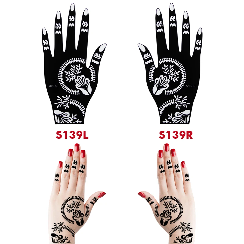 10PCS Self-Adhesive Reusable Henna Tattoo Stencils,Mehndi Indian Temporary Hand Tattoos For Body Art Painting 5 Pairs