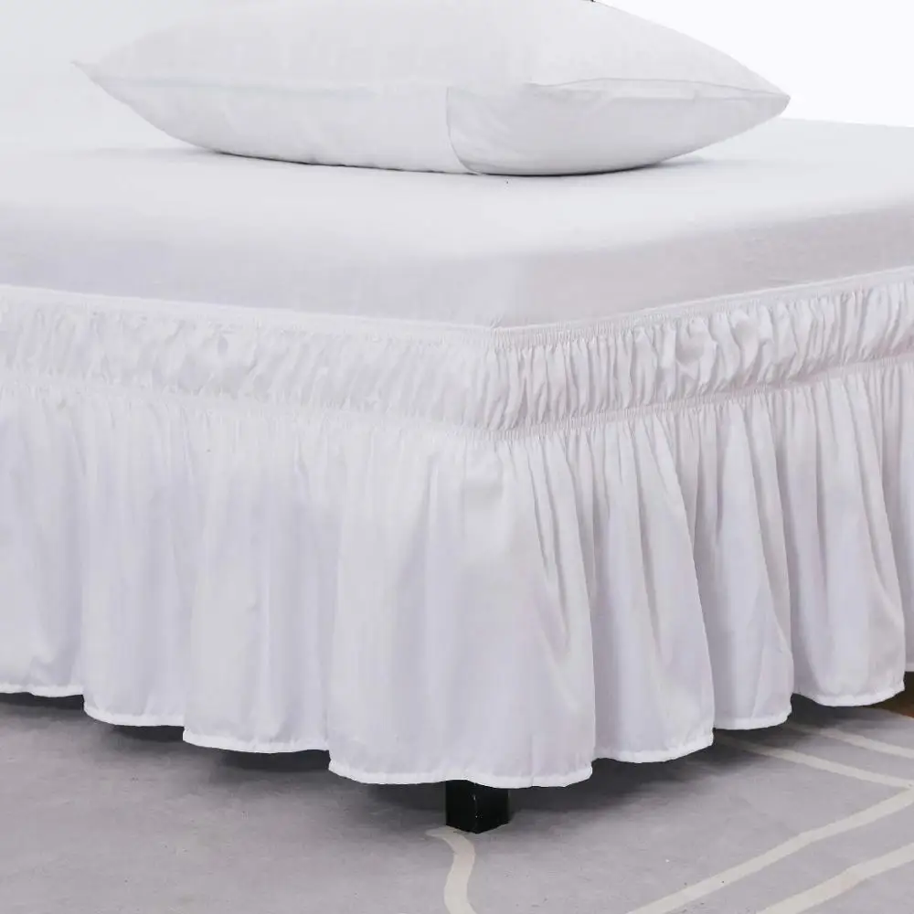 Hotel Bed Skirt Wrap Around Elastic Bed Shirts Without Bed Surface Twin /Full/ Queen/ King Size 38cm Height for Home Decor White