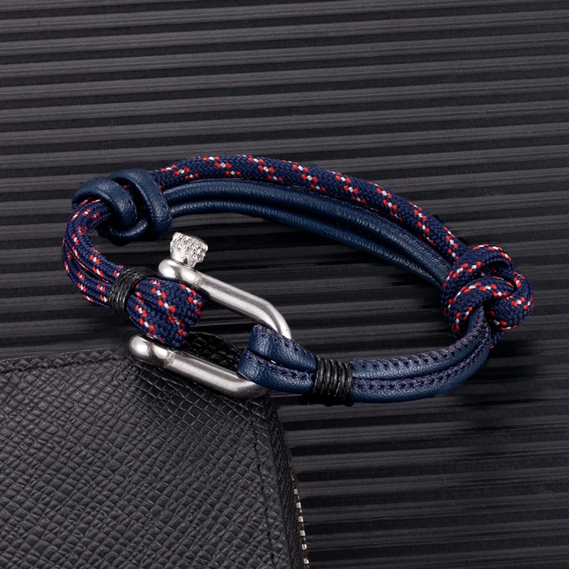 MKENDN Navy Style Men Sport Camping Parachute Cord Survival Bracelet Women with U Shape Stainless Steel Carabiner Shackle Buckle