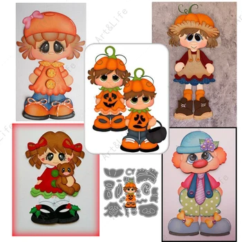 새로운 금속 절단 다이, 귀여운 소녀와 소년 할로윈 크리스마스 스텐실 스크랩북 앨범 종이 카드 엠보싱 컷 다이