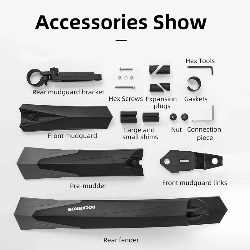 ROCKBROS Bicycle Fender Bike Mudguard Set Mountain Bike Fender E-Bike Widen Lengthen Quick Release Bike Mudguard