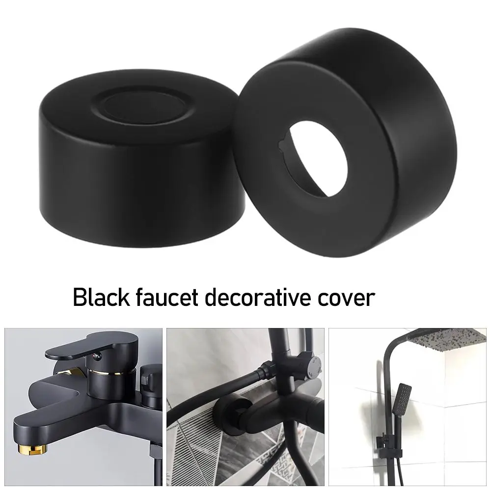 1Pc Black Shower Faucet Decorative Cover Chrome Finish Stainless Steel Water Pipe Wall Covers Bathroom Home Daily Accessories