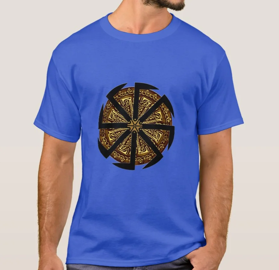 Strength, Dignity, Sun and Fire. Slavic Sun Wheel Kolovrat Symbol T-Shirt. Summer Cotton Short Sleeve O-Neck Mens T Shirt New