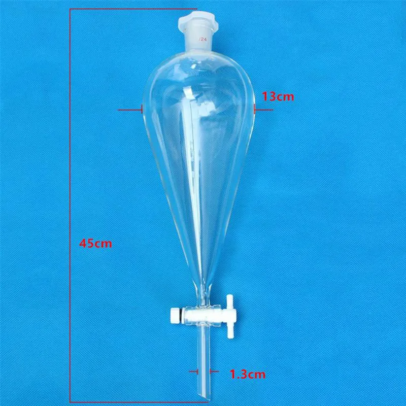 2pcs/pack 1000ml Pear Shape Glass Separatory Funnel With PTFE Stopcock Laboratory Supply School Chemistry Lab Stationery