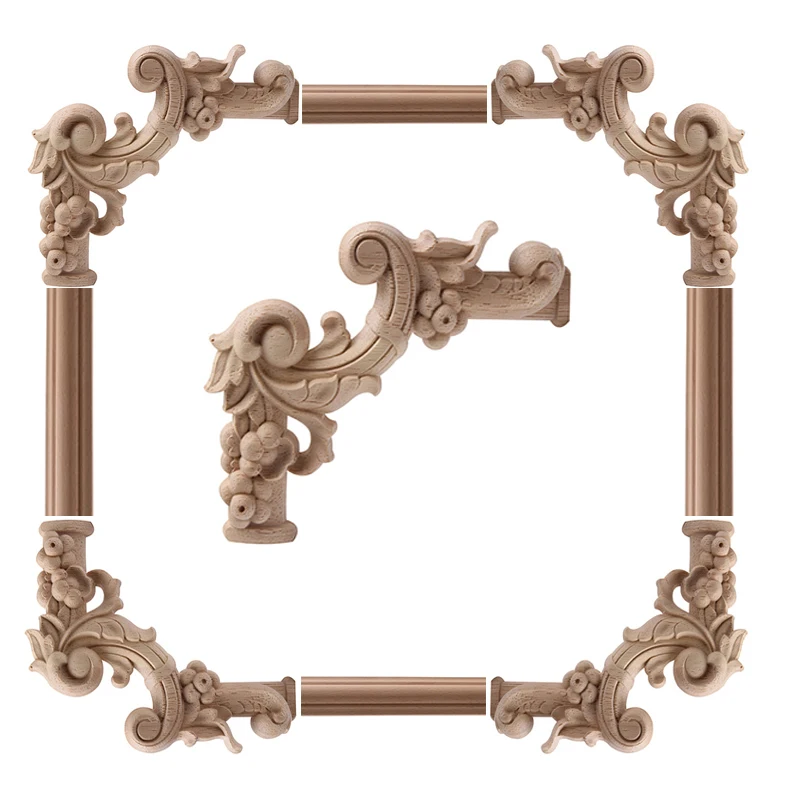 Wood Figurines Onlay Wood Decal Wood Applique Carved Retro Antique Large Long Floral Rubber Wood Window Cabinet Home Furniture