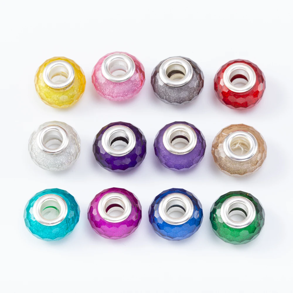 20Pcs/Lot Mix Color Silver Plated Buckle DIY Resin Plastic Bead Charm Fits for Pandora European Jewelry Bracelet js2212