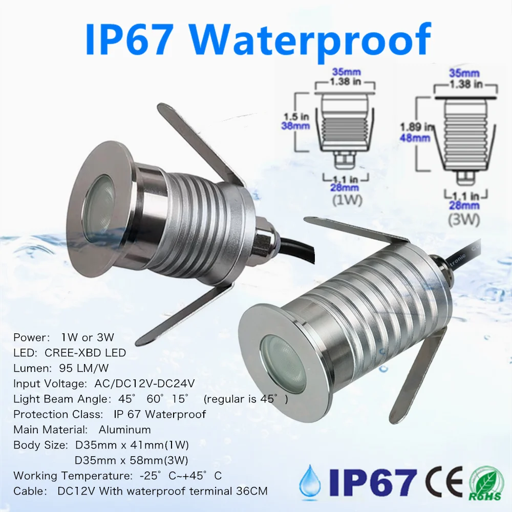 IP67 مقاوم للماء 12 فولت المصابيح إضاءة تحت الأرض 1 واط 3 واط في الهواء الطلق في الأرض مصباح المشهد ضوء سطح السفينة لحديقة ساحة مسار درج الفناء