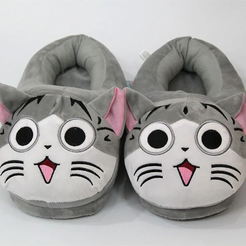 

Hot Anime Winter WarmFull Covered Cartoon Cheese Cat Slippers Unisex Couples Cute Slides Soft Plush Doll Indoor Bedroom Shoes