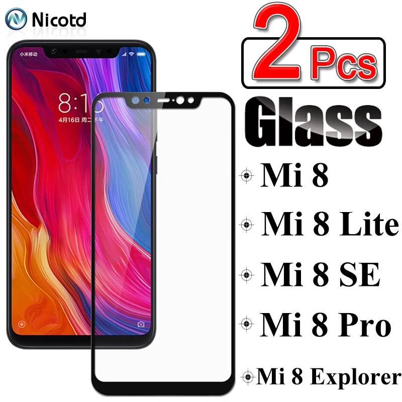 2Pcs Protective Glass On The For Xiaomi Mi 8 SE Lite Tempered Glass For Mi 8 Pro Full Cover Screen Protector For Mi 8 Explorer