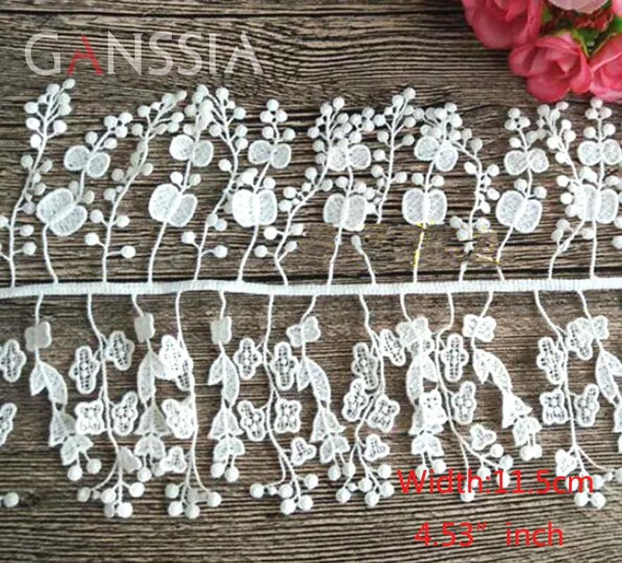 Width:11.5cm (4.60 inch) Lovely Flower Desgin Tassels Lace Water soluble Polyester Sewing Garment Ribbons Craft l(ss-6793-1)