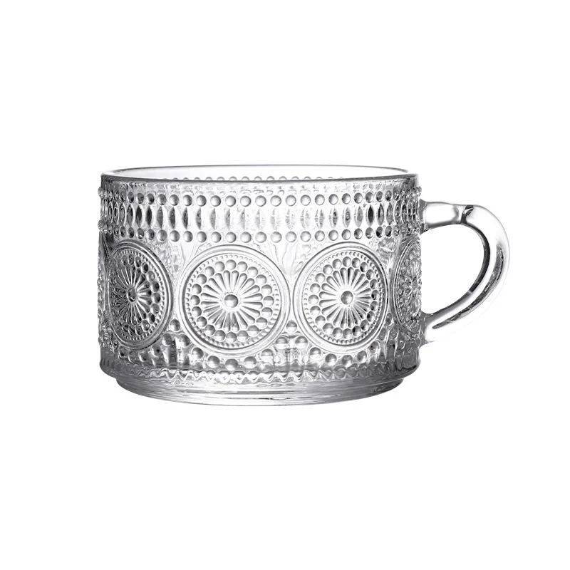 Nordic Retro Embossed Grystal Glass Cups Transparent Milk Machiatto Glass Coffee Mug Drink Tea Glasses Juice Cup With Gold Line