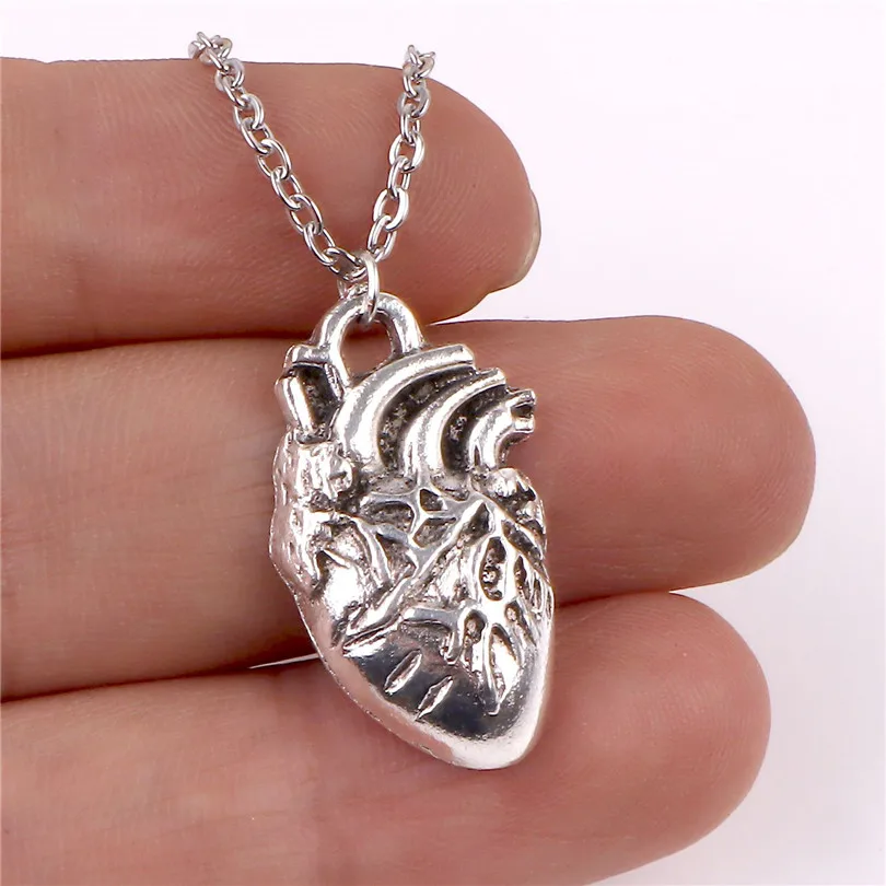 Antique Human Heart Organ One Side Vivid Pendant Necklace Alloy Chain Punk Party Women Men Necklace Jewelry Gift 22778