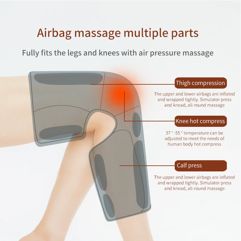 Leg Air Compression Massager Heated for Thigh Knee and Calf Circulation  3 Intensities 2 Modes 2 Temperatures Massage Relaxation