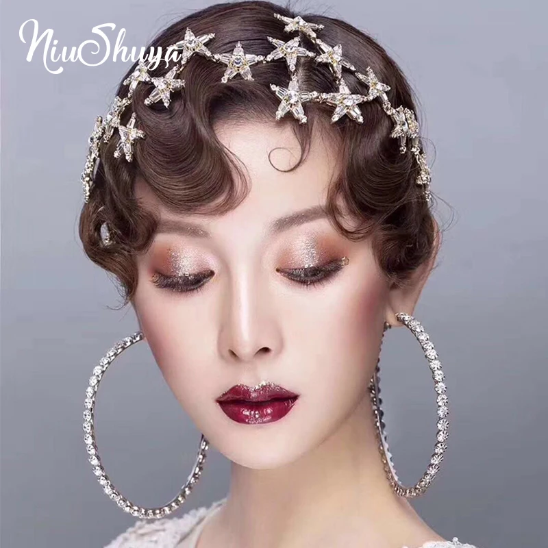 NiuShuya Barroco Estrela Cristal Tiaras Casamento para Noiva Rhinestone Coroas Headband Jóias Acessórios para Cabelo