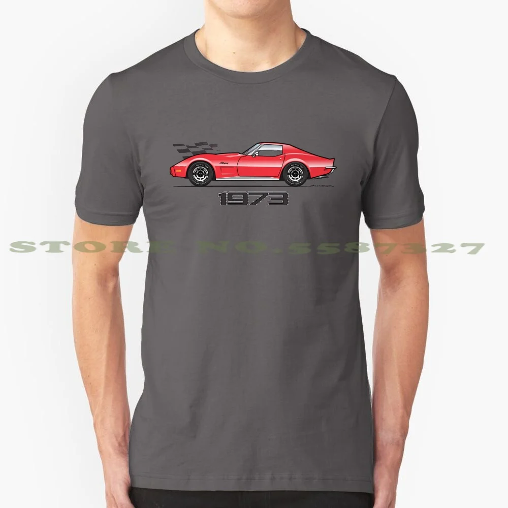 73 Red Coupe 100% Pure Cotton T-Shirt 1973 V8 L30 327 350 396 454 Convertible Stingray Drag Racing American Muscle Car Classic