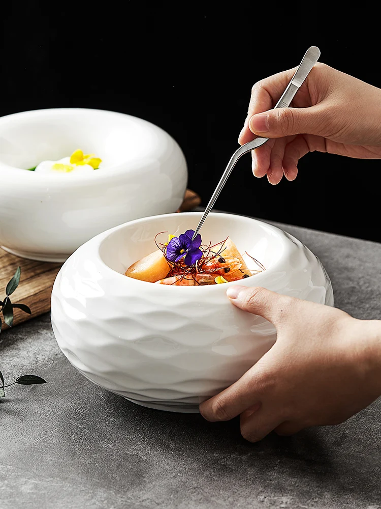 White Round Thick Ceramic Plate Western Food Noodle Soup Bowl Special-shaped Dinner Plate Hotel Restaurant Tableware Porcelain