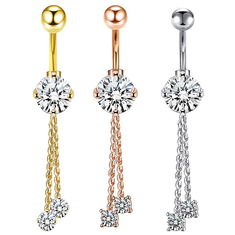 JUNLOWPY Sexy Belly Bars Belly Button Rings Belly Piercing Crystal Flower Body Jewelry Navel Piercing Rings Golden Body Accessor