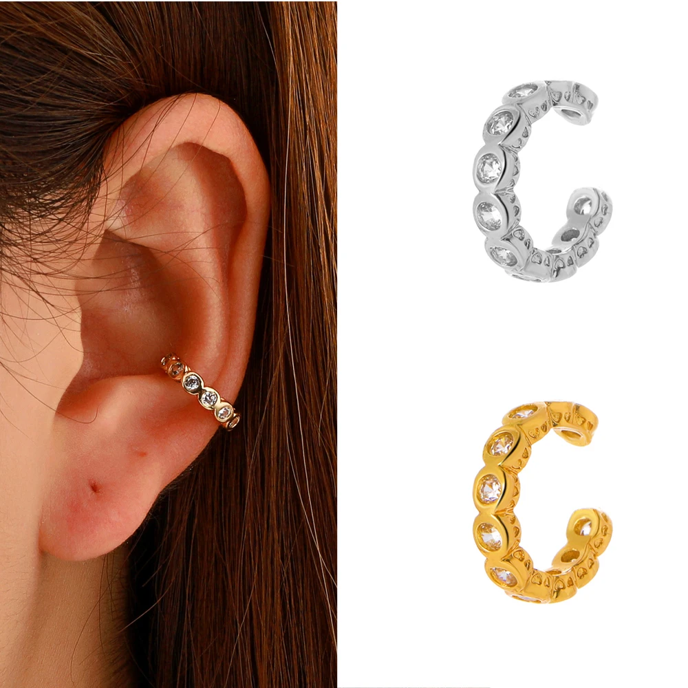 1 PCS Simple Round Zircon Open Circle Ear Non Pierced Clip Earring Small Gold Color Ear Cartilage Cuff Jewelry