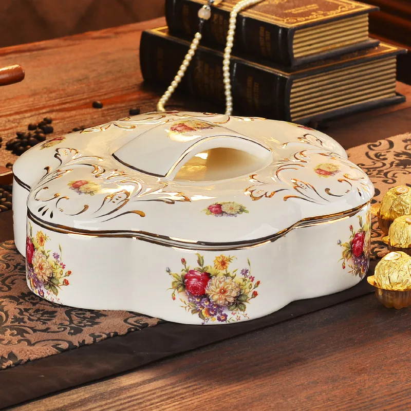 European Ceramic Dry Fruit Plate Living Room Fruit Plate Doggy Candy Box Nut Snack Plate New Year Fruit Plate Nut Box