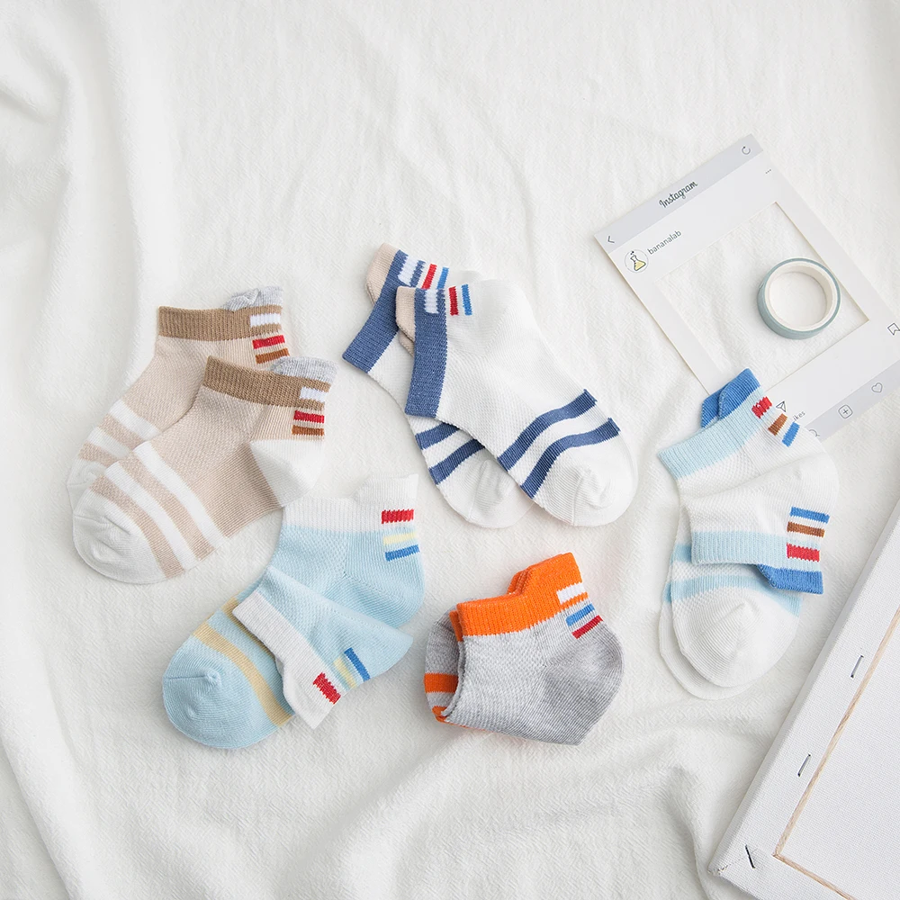 5Pairs/lot 0-9Y Baby Socks Summer Cotton Striped Sports Style Kids Socks Girls Mesh Cute Newborn Boys Toddler Socks Baby