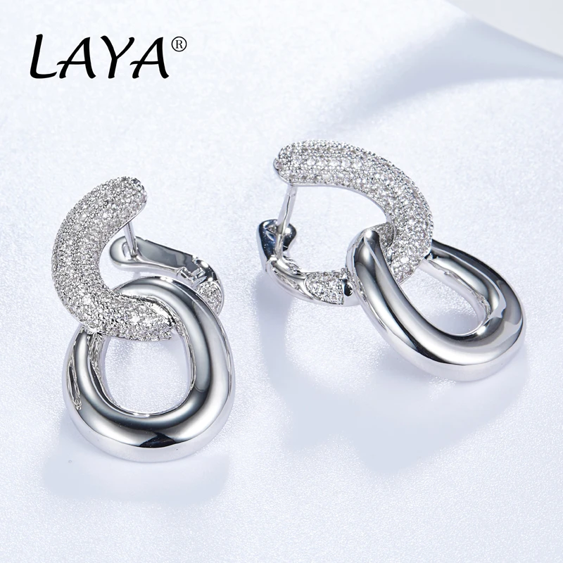 925 Sterling Silver Luxury Clear Cubic Zircon Chain Drop Earrings Women Girls Engagement Party Fashion Jewelry Gift