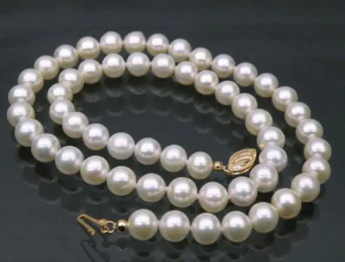 

free shipping noble jewelry AAA white 45cm AAA 7-7.5 MM SOUTH SEA NATURAL PEARL NECKLACE 14K CLASP