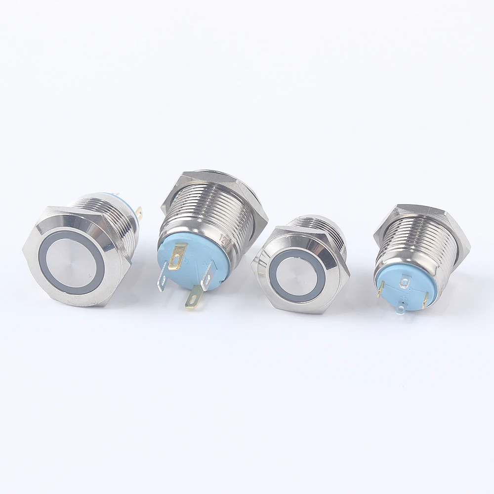 16mm 19mm Push Button Switches Ring Illumination Flat Switch Momentary LED Lamp 4 pins Metal Push Button 12V24V5V