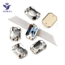 YANRUO 3252 All Sizes Crystal Clear Emerald Cut Glitter Strass DIY Glass Stones Flat Back Sewing Rhinestones On Clothes