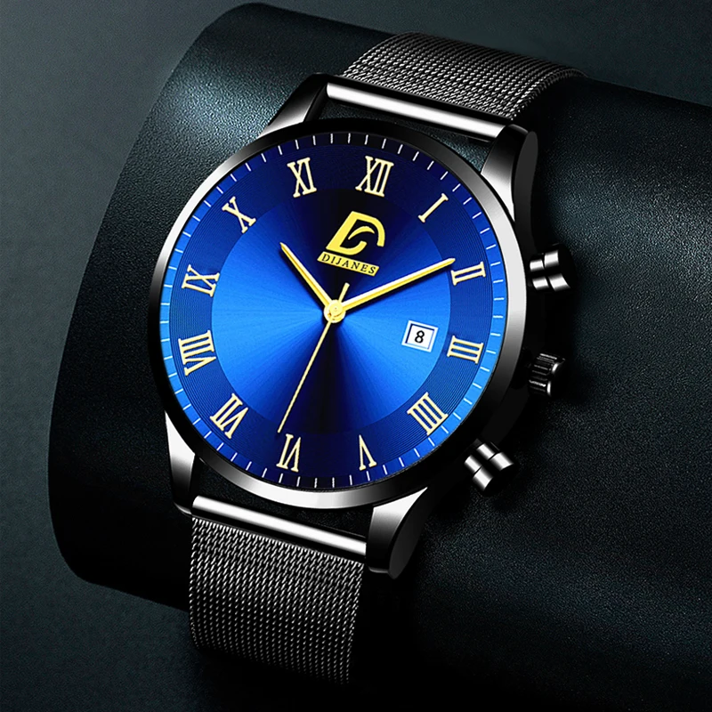 Fashion Mens Minimalist Watches Luxury Stainless Steel Mesh Belt Quartz Wrist Watch Men Business Casual Watch relogio masculino