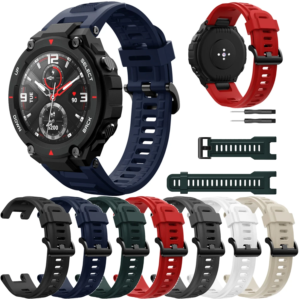 BEHUA Silicone Bracelet with tool Replacement Sport Strap For Huami Amazfit T-Rex smartwatch Adjustable Watch band Accessories