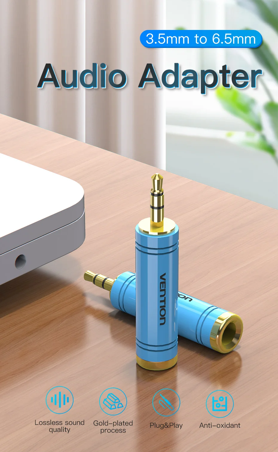 Vention 3,5 auf 6,5 mm Mikrofon-Audiostecker für Verstärker, Lautsprecher, AUX-Kabel, 3,5 mm Klinke auf 6,35 mm Adapter für E-Gitarre – Detail 4