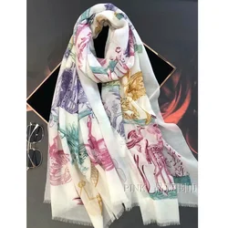 Women Winter 100% Cashmere Scarf Shawl Thin Type Horse Print Pashmina Scarves Wraps 200*100cm